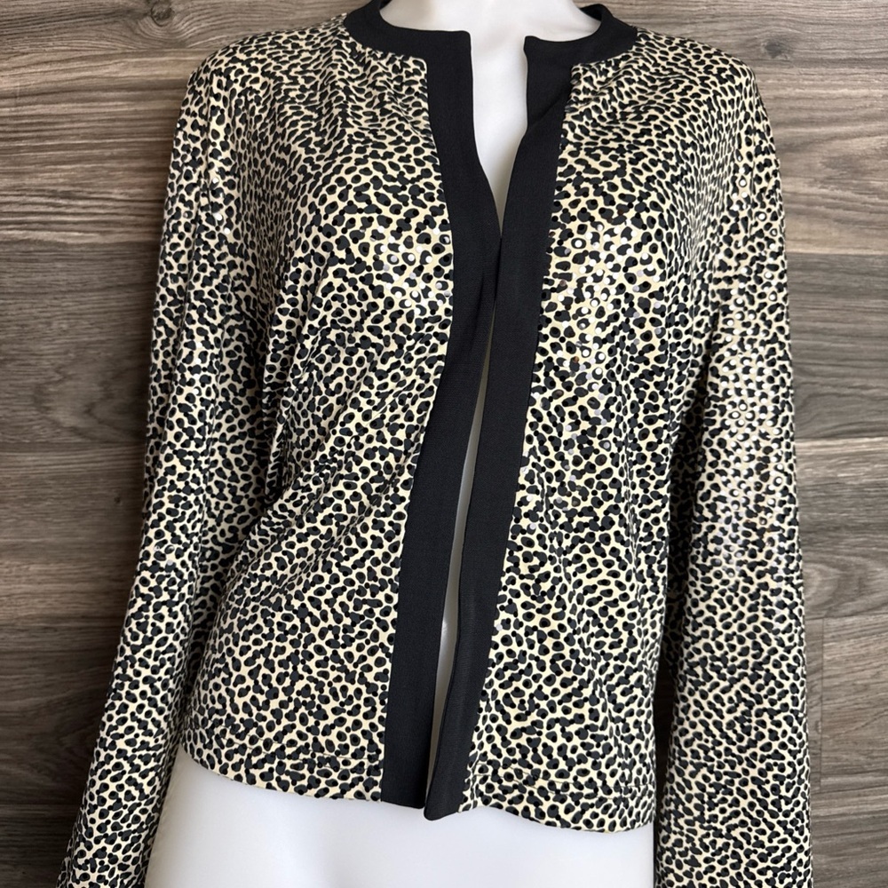 Joseph Ribkoff Black and Cream Animal Print Blazer size 16 - Picture 4 of 7